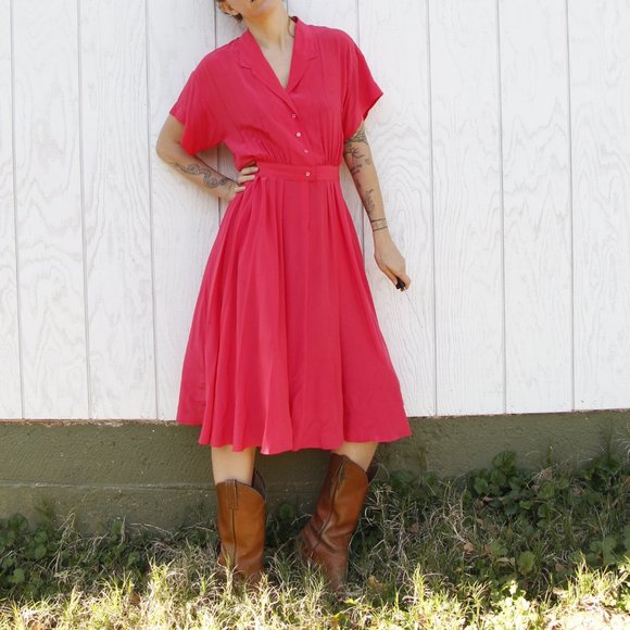 Vintage Raspberry Pink Silk Dress - Picture 12 of 15